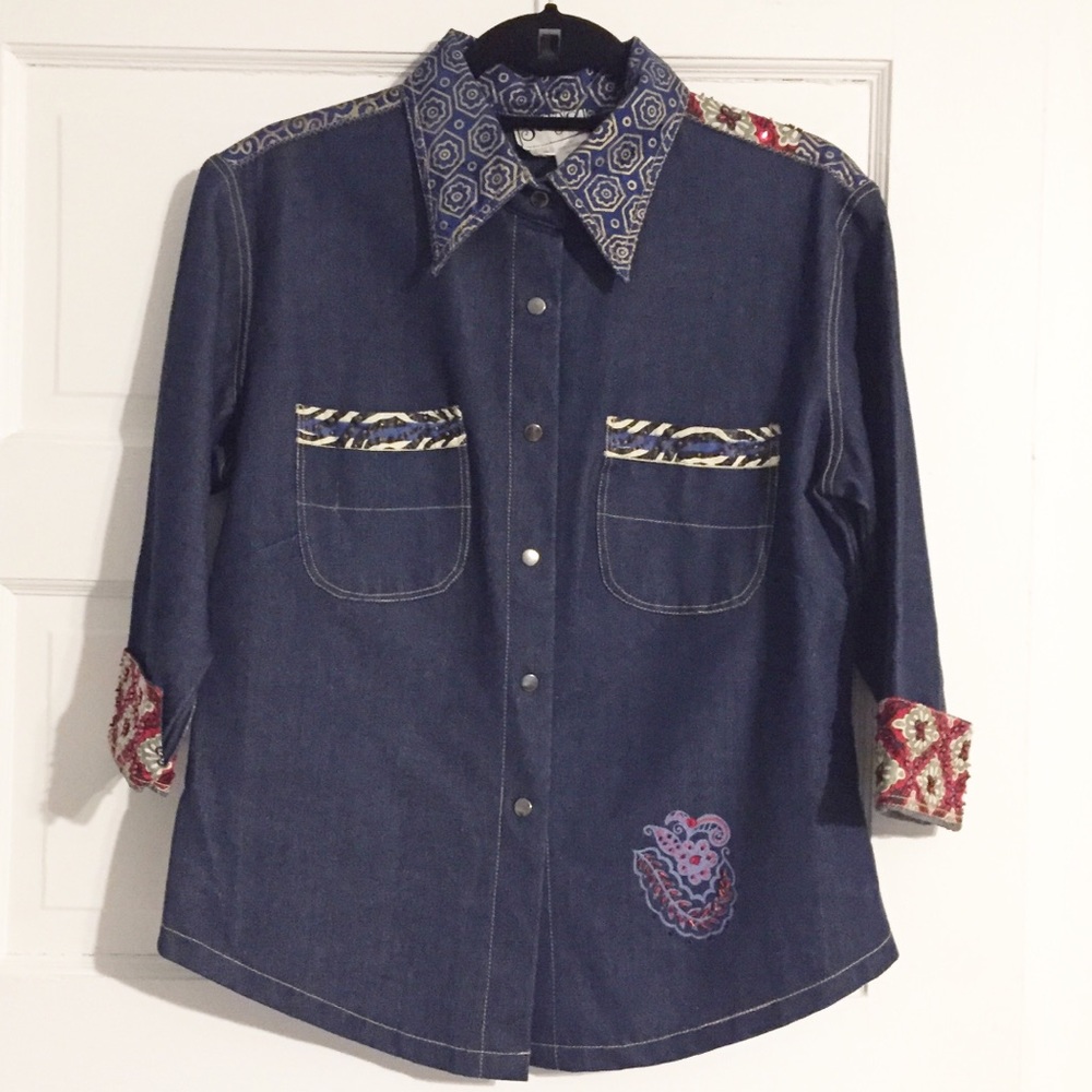 Surya Vintage Dark Denim Embellished Jacket/Shirt